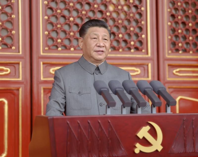 7月1日,庆祝中国共产党成立100周年大会在北京天安门广场隆重举行。中共中央总书记、国家主席、中央军委主席习近平发表重要讲话。新华社记者 鞠鹏 摄